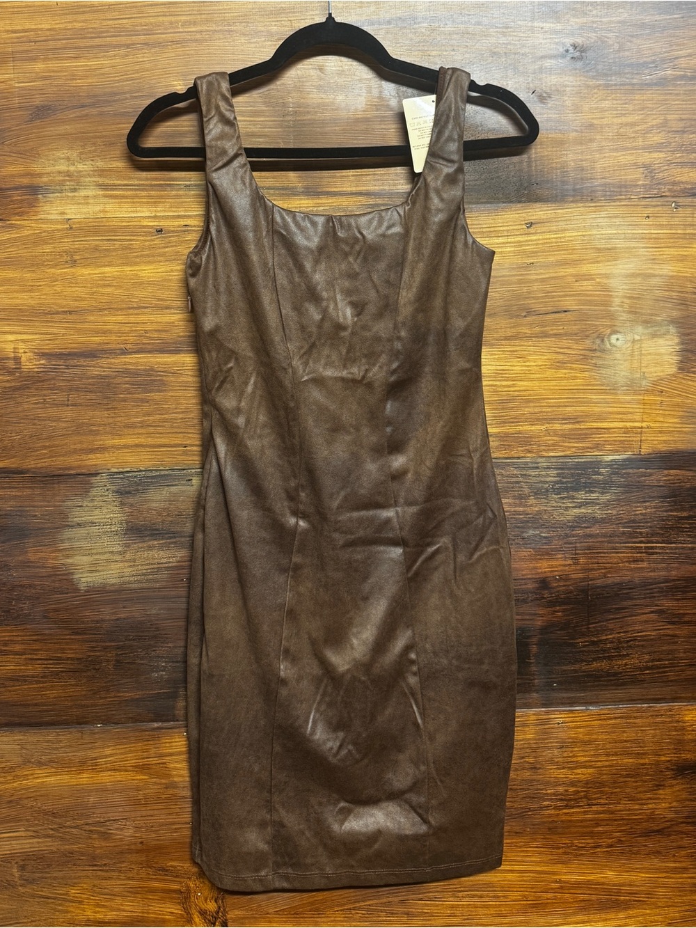 NWT Popilush Shapewear Sleeveless Brown Faux-Leather Sheath Dress